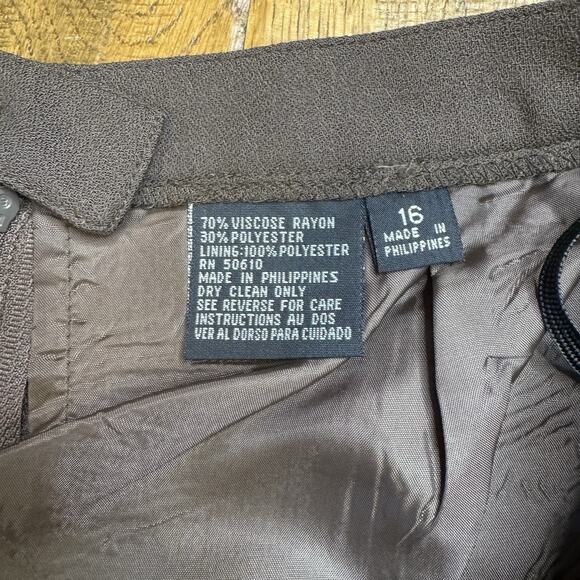 Kasper For A.S.L Chocolate Brown Skirt Suit 2 Pc Set Size 16 Velvet Collar - Picture 3 of 15